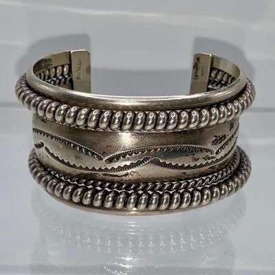 Vintage Navajo Sterling Silver Cuff Bracelet by Nora Tahe