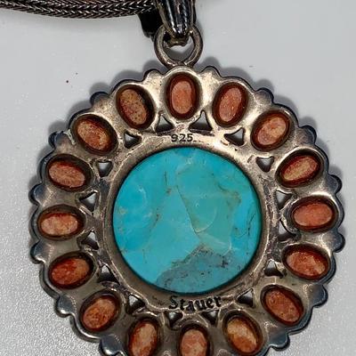 Vintage Native American Sterling, Turquoise, and Coral Necklace