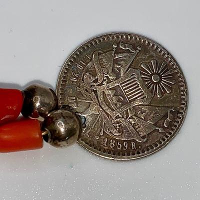 Antique Coin Silver and Coral Necklace