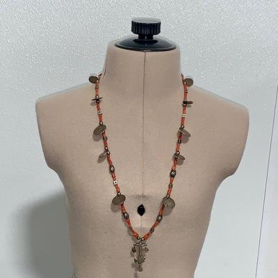 Antique Coin Silver and Coral Necklace