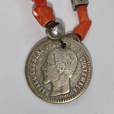 Antique Coin Silver and Coral Necklace