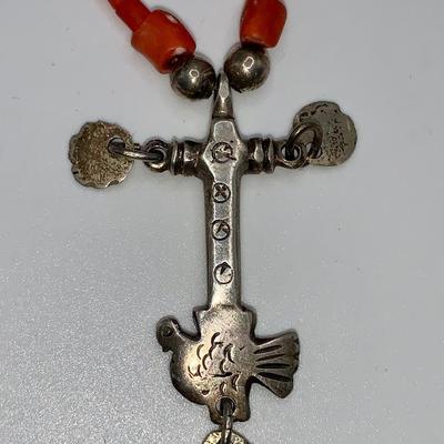 Antique Coin Silver and Coral Necklace