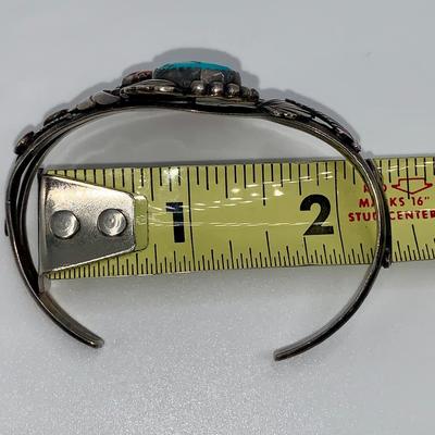 Navajo Pawn Silver, Turquoise, and Coral Bracelet by Justin Morris