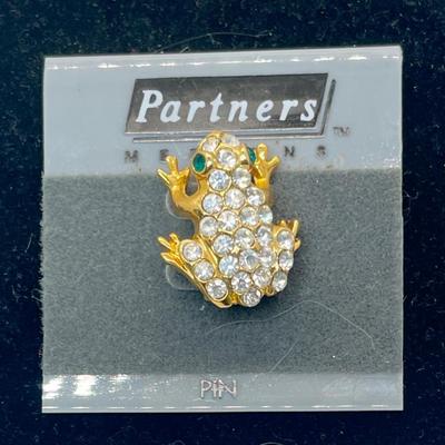 Bejeweled Gold-tone Frog Brooch Pin