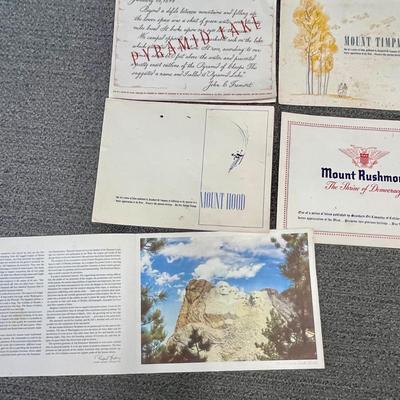 Lot of 5 1942 Standard Oil Folio "Buy War Bonds": Mt. Rushmore, Pyramid Lake, Mt. Timpanogos, and Mount Hood