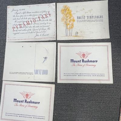 Lot of 5 1942 Standard Oil Folio "Buy War Bonds": Mt. Rushmore, Pyramid Lake, Mt. Timpanogos, and Mount Hood