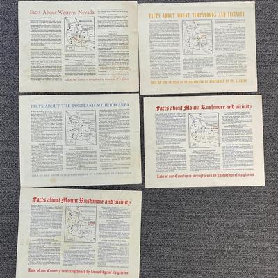 Lot of 5 1942 Standard Oil Folio "Buy War Bonds": Mt. Rushmore, Pyramid Lake, Mt. Timpanogos, and Mount Hood
