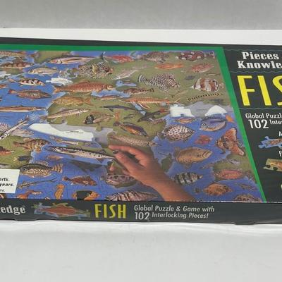 Pieces of Knowledge Global Fish Puzzle and Game NIB 102 piece puzzle measures 18" x 24"