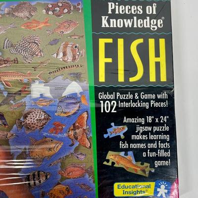 Pieces of Knowledge Global Fish Puzzle and Game NIB 102 piece puzzle measures 18" x 24"