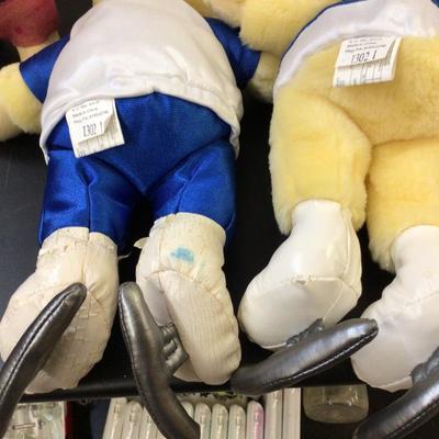 1968 Plastic Dog and Bunny and Two Ice Skating Bears Plushies.