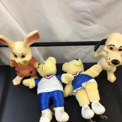 1968 Plastic Dog and Bunny and Two Ice Skating Bears Plushies.