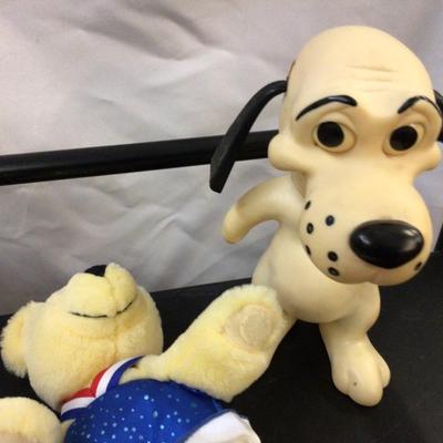 1968 Plastic Dog and Bunny and Two Ice Skating Bears Plushies.