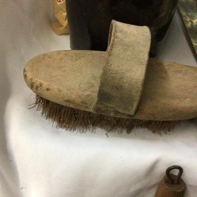 Vintage Pictures, Rug Beater Brown Jug And Industrial Floor Scrubber Brush