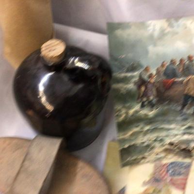 Vintage Pictures, Rug Beater Brown Jug And Industrial Floor Scrubber Brush