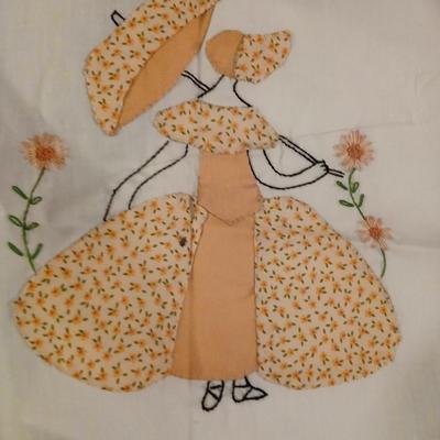 Vintage embroidered linens- pillowcases and lace tablecloth