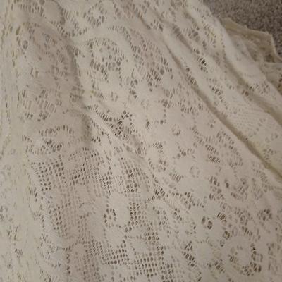 Vintage embroidered linens- pillowcases and lace tablecloth