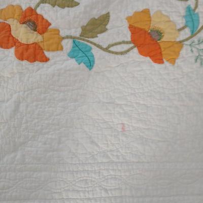 Vintage Handmade Applique Quilt, Orange "Garden Poppies"