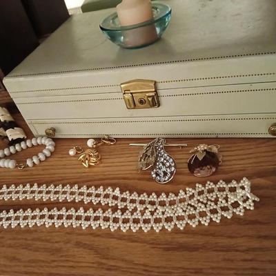 Wood multi drawer Jewlery box with assortment of jewelry and a smaller jewelry box