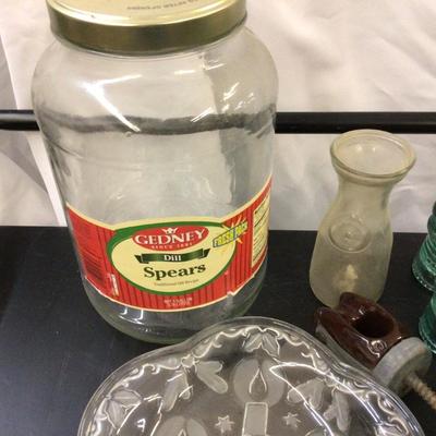 Glass Insulators, PicklecJar, Glass Milk Bottle, Glass Holiday Oval Tray