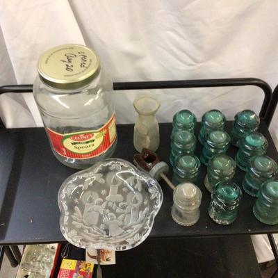 Glass Insulators, PicklecJar, Glass Milk Bottle, Glass Holiday Oval Tray