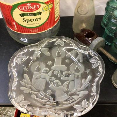 Glass Insulators, PicklecJar, Glass Milk Bottle, Glass Holiday Oval Tray
