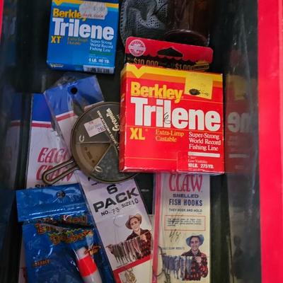 Large vintage metal tacklebox full of fishing tackle and a minnow bucket