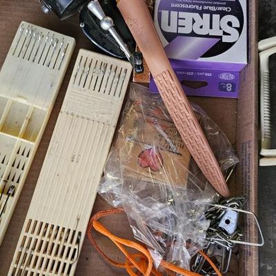 Large vintage metal tacklebox full of fishing tackle and a minnow bucket