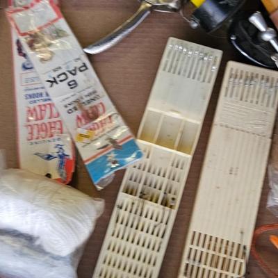 Large vintage metal tacklebox full of fishing tackle and a minnow bucket