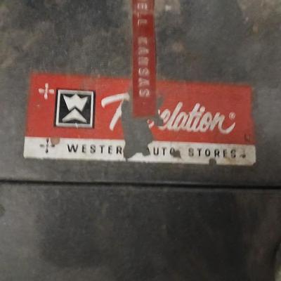 Large vintage metal tacklebox full of fishing tackle and a minnow bucket