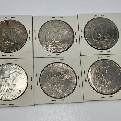 Lot of Six (6) 1971-72 Eisenhower Silver Dollars. 40% Silver