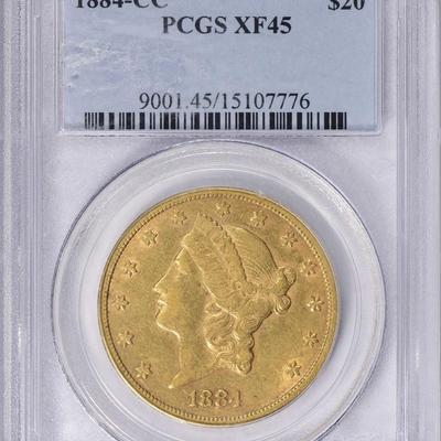 1884-CC GOLD $20 LIBERTY HEAD DOUBLE EAGLE RARE CARSON CITY DATE