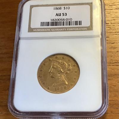 1868 P $10 GOLD LIBERTY HEAD EAGLE NGC MS 53