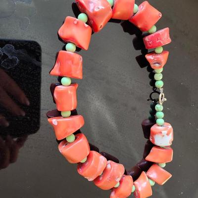 Vintage Red Chunky Coral with Turquoise spacers Necklace