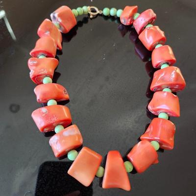 Vintage Red Chunky Coral with Turquoise spacers Necklace