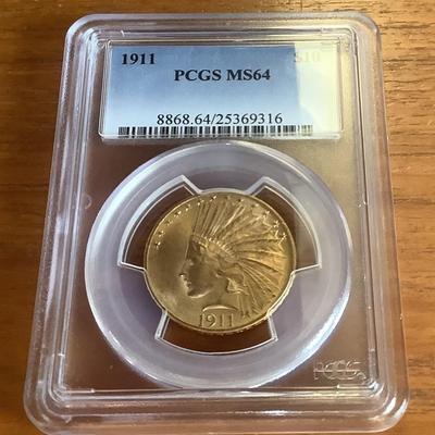 1911 P $10 GOLD INDIAN HEAD EAGLE PCGS MS 64
