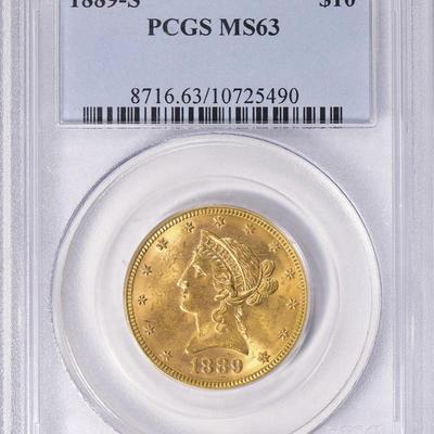 1889-S $10 GOLD LIBERTY EAGLE PCGS MS 63