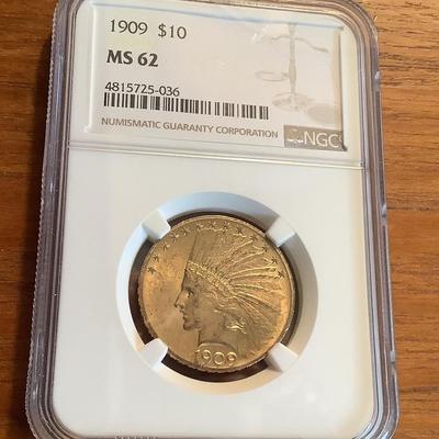 1909 P $10 GOLD INDIAN HEAD EAGLE