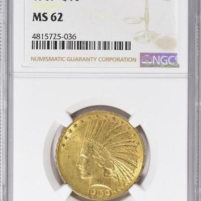 1909 P $10 GOLD INDIAN HEAD EAGLE