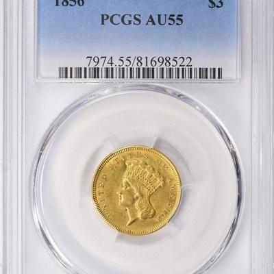 1856 P $3 GOLD INDIAN PRINCESS