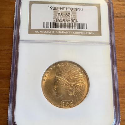 1908 P MOTTO $10 GOLD INDIAN HEAD EAGLE