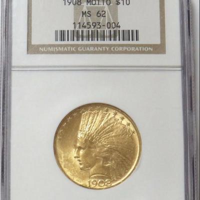 1908 P MOTTO $10 GOLD INDIAN HEAD EAGLE