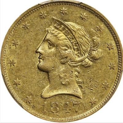 1847 O $10 LIBERTY HEAD GOLD EAGLE PCGS AU 50