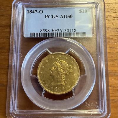 1847 O $10 LIBERTY HEAD GOLD EAGLE PCGS AU 50