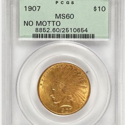 1907 $10 GOLD INDIAN HEAD EAGLE NO MOTTO