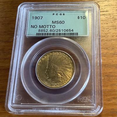 1907 $10 GOLD INDIAN HEAD EAGLE NO MOTTO