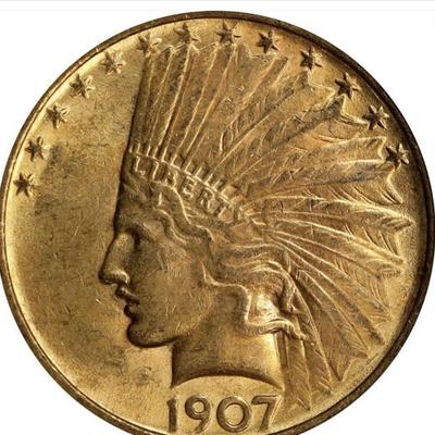1907 $10 GOLD INDIAN HEAD EAGLE NO MOTTO