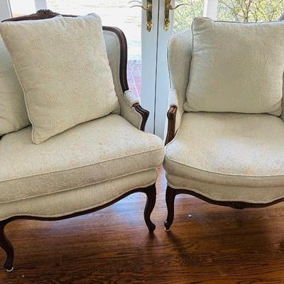 HIS AND HERS FRENCH BERGERE CHAIR PAIR