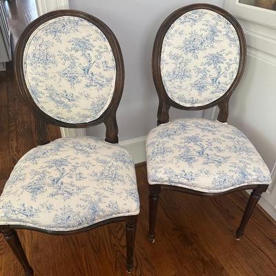 Sale Photo Thumbnail #284: PAIR TOILE UPHOLSTERED DINING CHAIRS