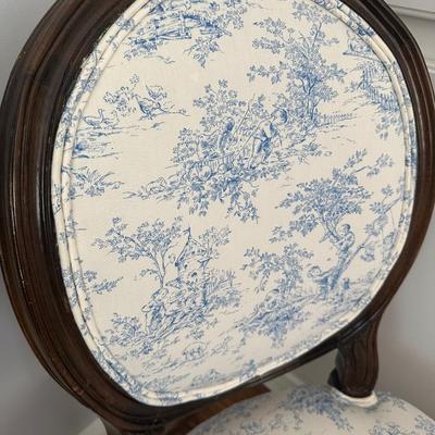 PAIR TOILE UPHOLSTERED DINING CHAIRS