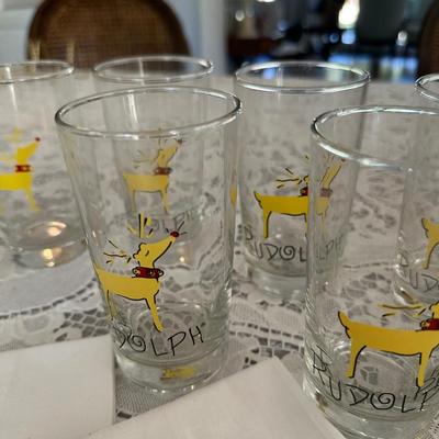 REINDEER GLASS SET, TEA TOWELS